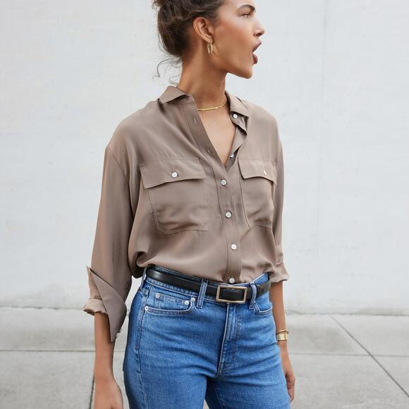 AYR The Deep End Silk Shirt in Shitake Heather size M $225 - Picture 1 of 12